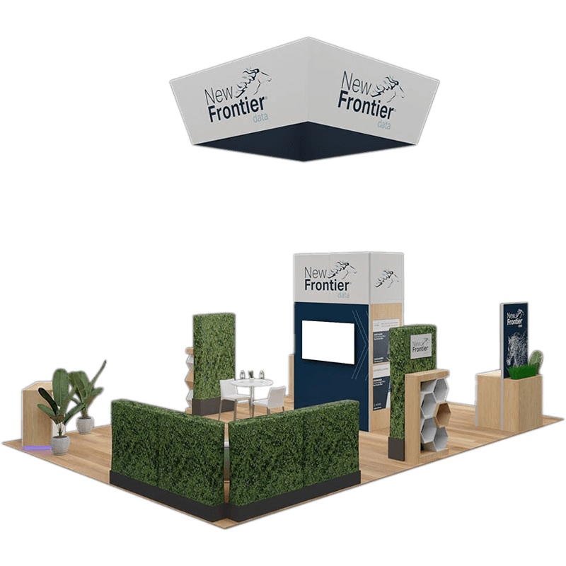 New Frontier 20×30 Booth with greenery and modern design at Orlando, FL