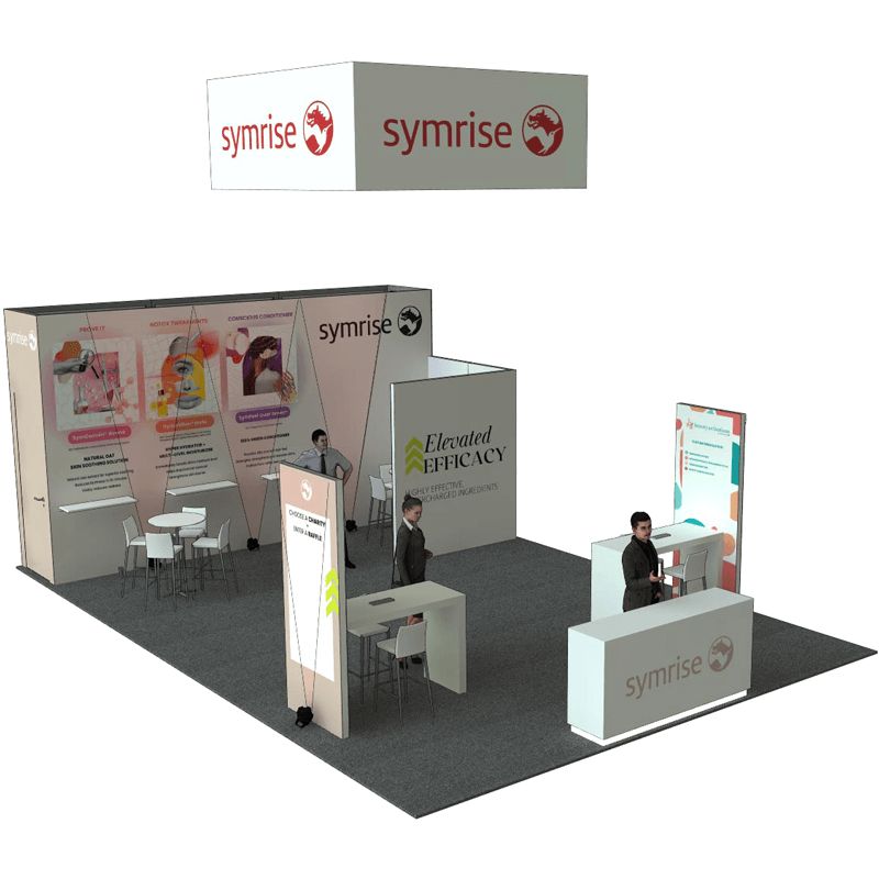 Smart exhibit design showcasing symrise 20x30 layout at a trade show in Orlando, FL