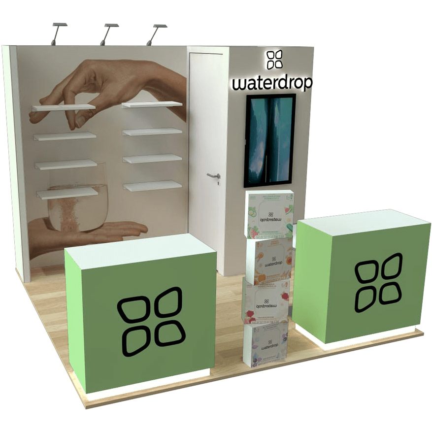 Smart exhibit design showcasing waterdrop layout at a trade show in Orlando, FL